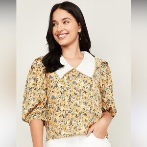 Ginger by Lifestyle multicolored floral puff sleeve shirt crop‎ top